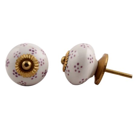 White Purple Dotted Floral knob